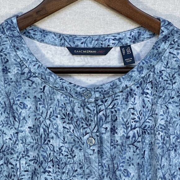Isaac Mizrahi Live! Allover Floral Print Button Front Top Women PL Blue aA06 - Picture 7 of 15
